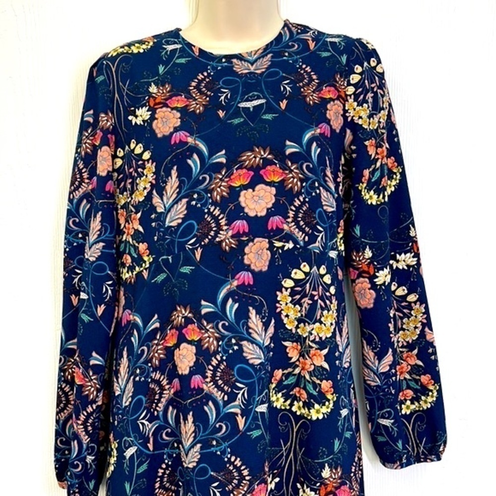 I.Madeline - Navy Garden Splendor Floral Midi Long Sleeve Dress Size Medium - Picture 3 of 12